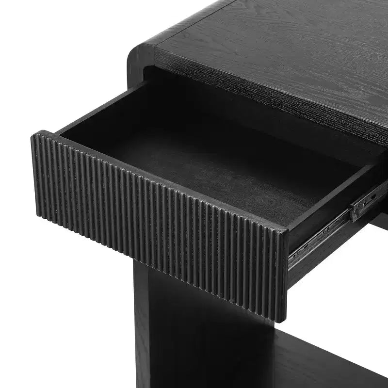Consola de 3 cajones negra/marrón, diseño de listones verticales, 1 pieza