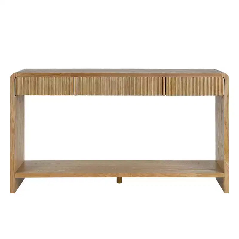 Consola de 3 cajones negra/marrón, diseño de listones verticales, 1 pieza