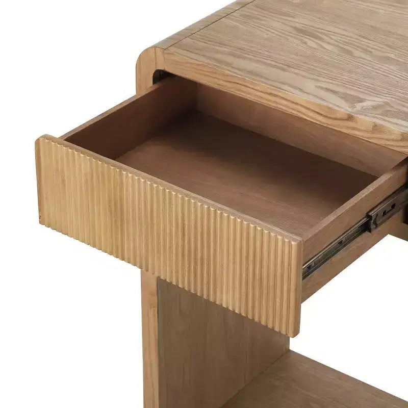 Consola de 3 cajones negra/marrón, diseño de listones verticales, 1 pieza