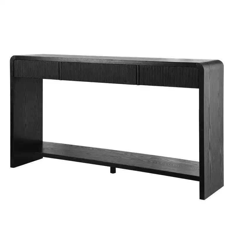 Consola de 3 cajones negra/marrón, diseño de listones verticales, 1 pieza