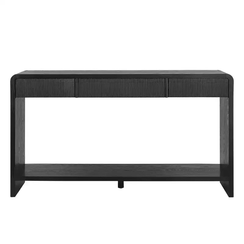 Consola de 3 cajones negra/marrón, diseño de listones verticales, 1 pieza