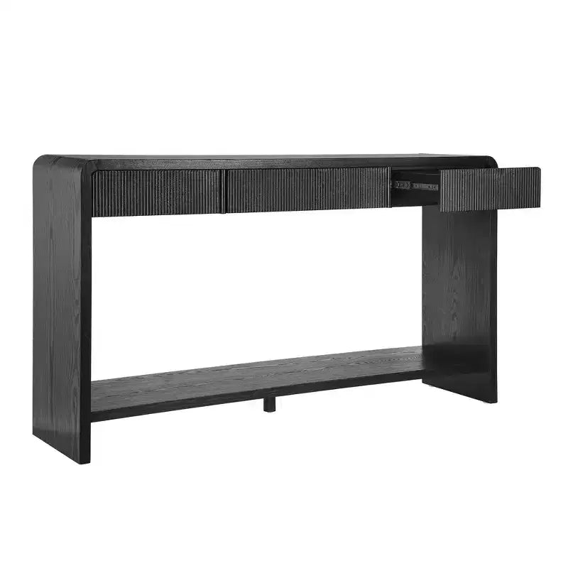 Consola de 3 cajones negra/marrón, diseño de listones verticales, 1 pieza