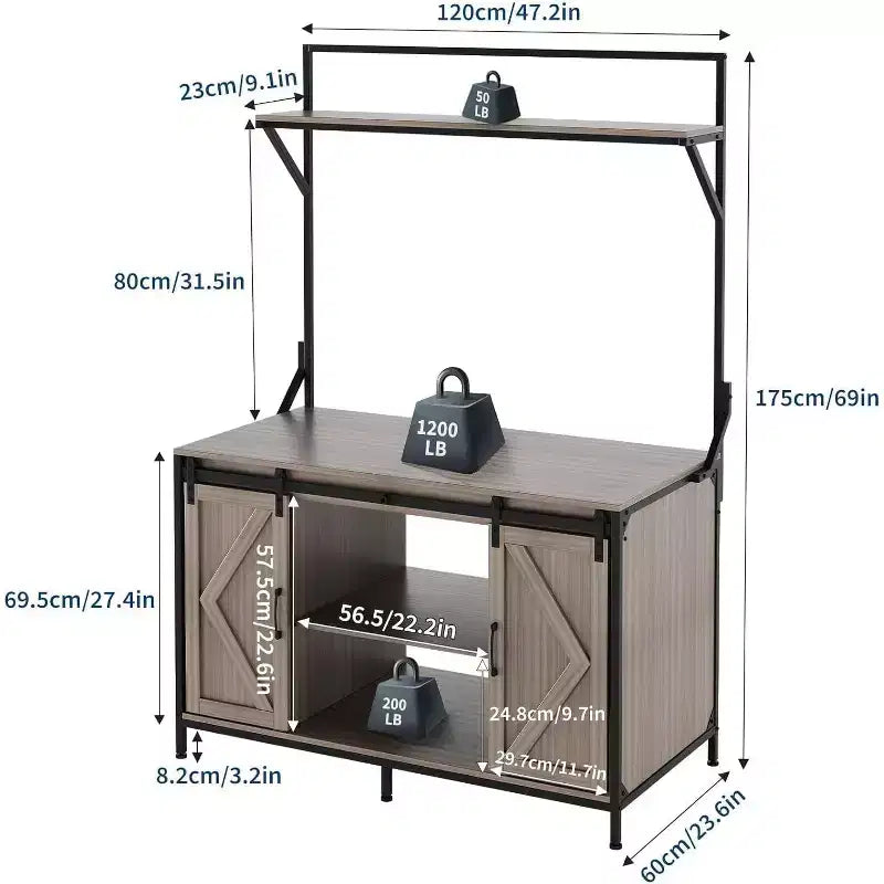 Mesa para acuarios y terrarios gris/blanco, hasta 120 galones, superficie de 48"x24", toma de corriente integrada