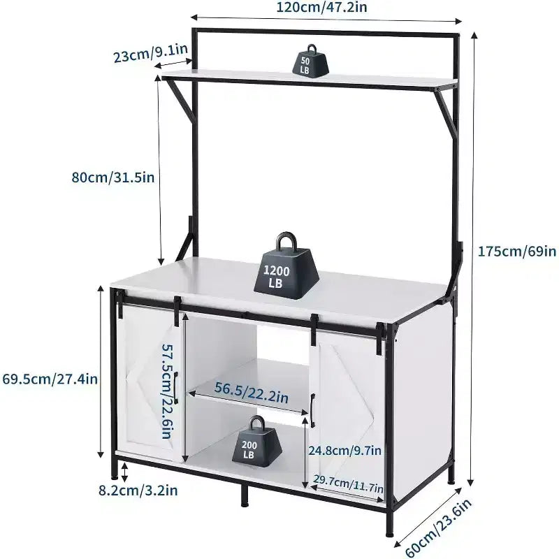 Mesa para acuarios y terrarios gris/blanco, hasta 120 galones, superficie de 48"x24", toma de corriente integrada