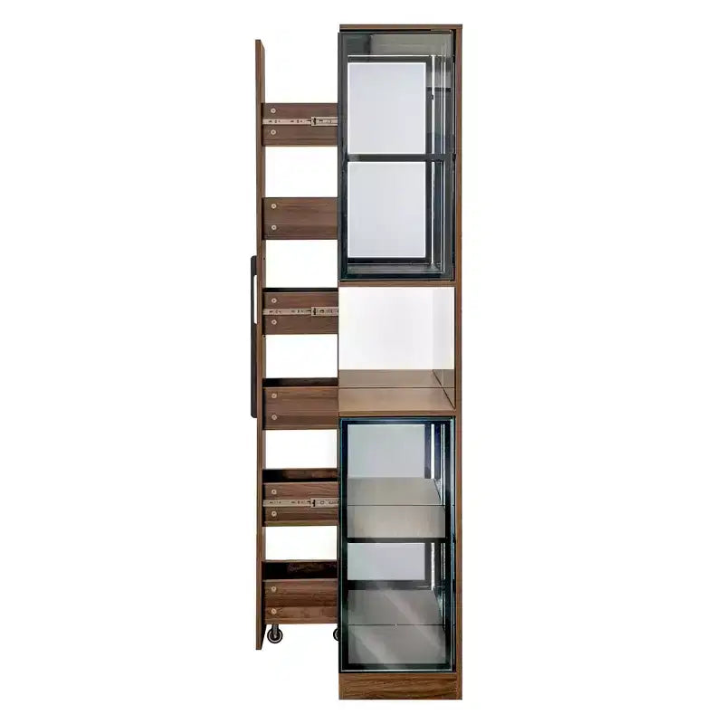 Vitrina de nogal de 5 niveles con puerta de cristal y luces LED, independiente, montaje para 1 persona
