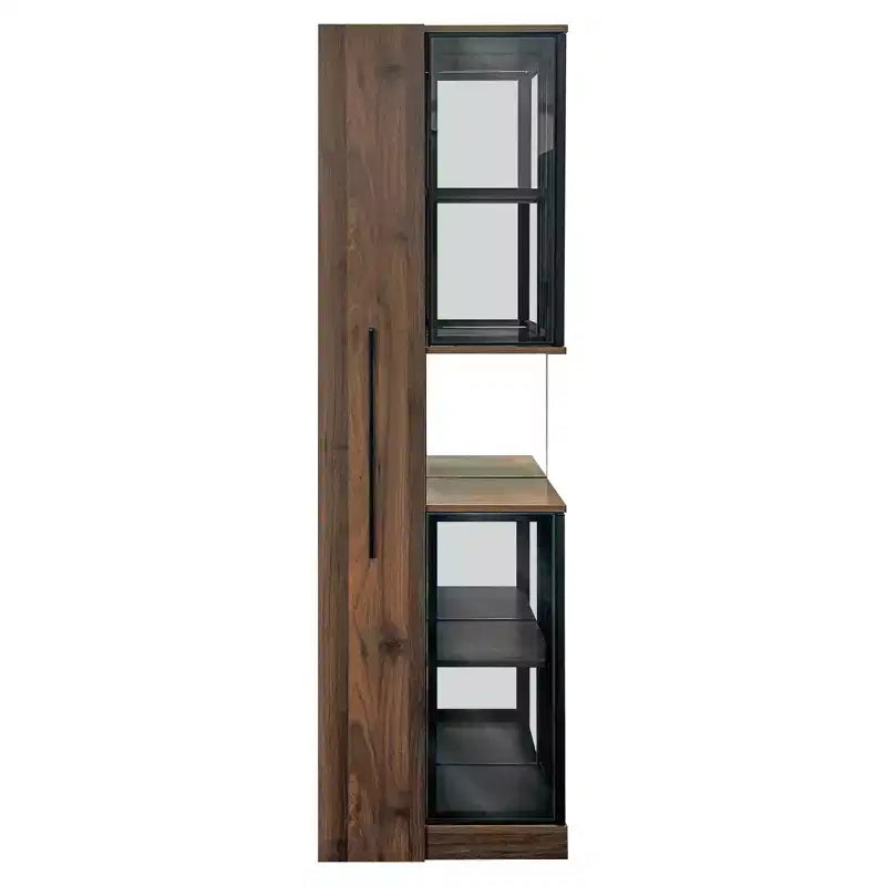 Vitrina de nogal de 5 niveles con puerta de cristal y luces LED, independiente, montaje para 1 persona