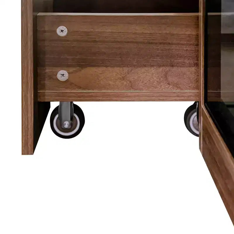 Vitrina de nogal de 5 niveles con puerta de cristal y luces LED, independiente, montaje para 1 persona