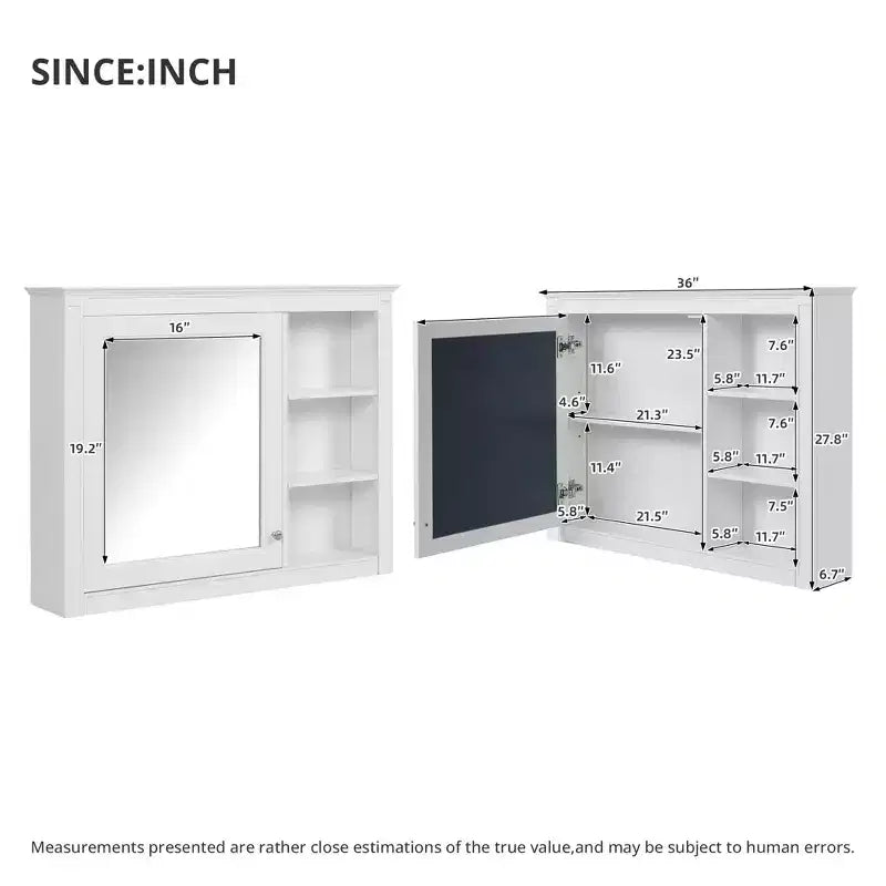 Gabinete de espejo de una puerta blanco para montar en la pared para 1 persona