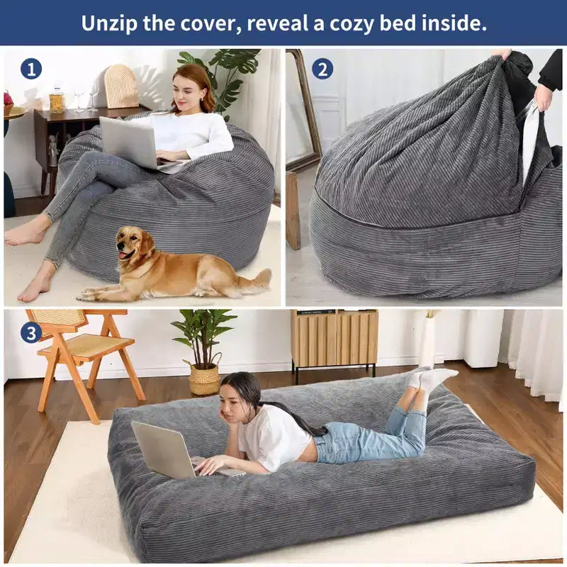 Sofá cama convertible de pana gris oscuro/gris claro, 2 asientos