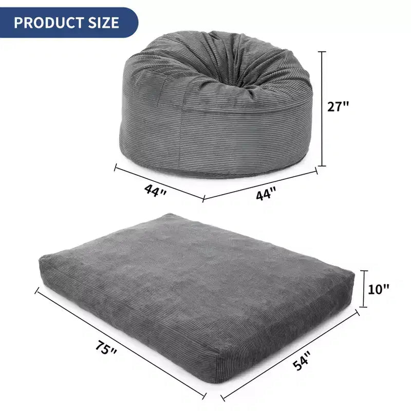 Sofá cama convertible de pana gris oscuro/gris claro, 2 asientos