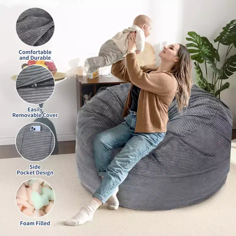 Sofá cama convertible de pana gris oscuro/gris claro, 2 asientos