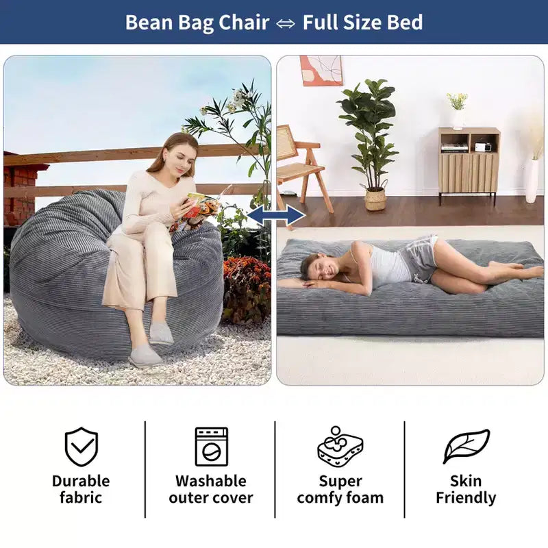 Sofá cama convertible de pana gris oscuro/gris claro, 2 asientos