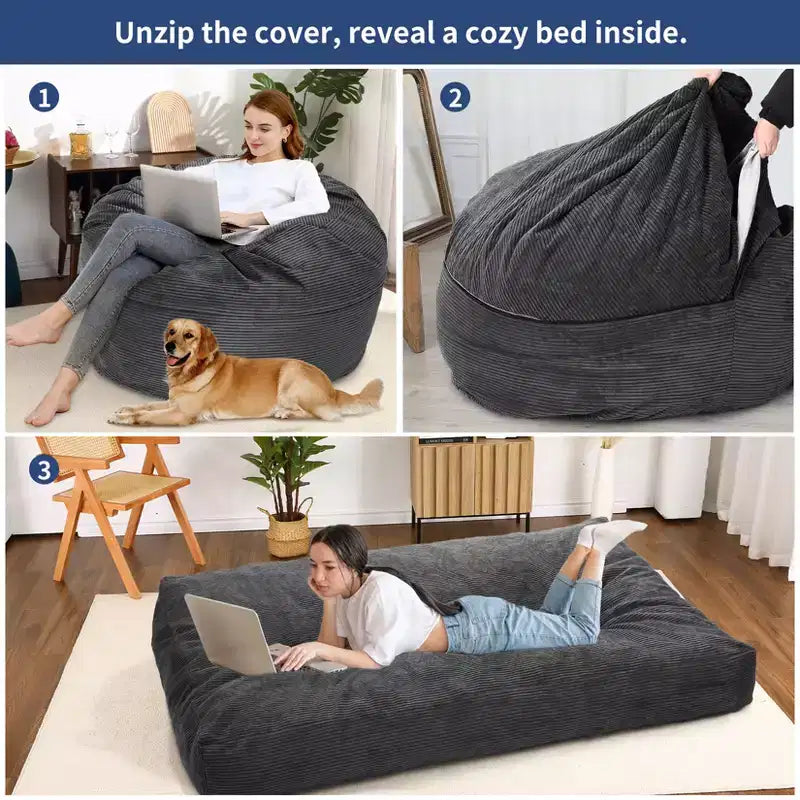 Sofá cama convertible de pana gris oscuro/gris claro, 2 asientos