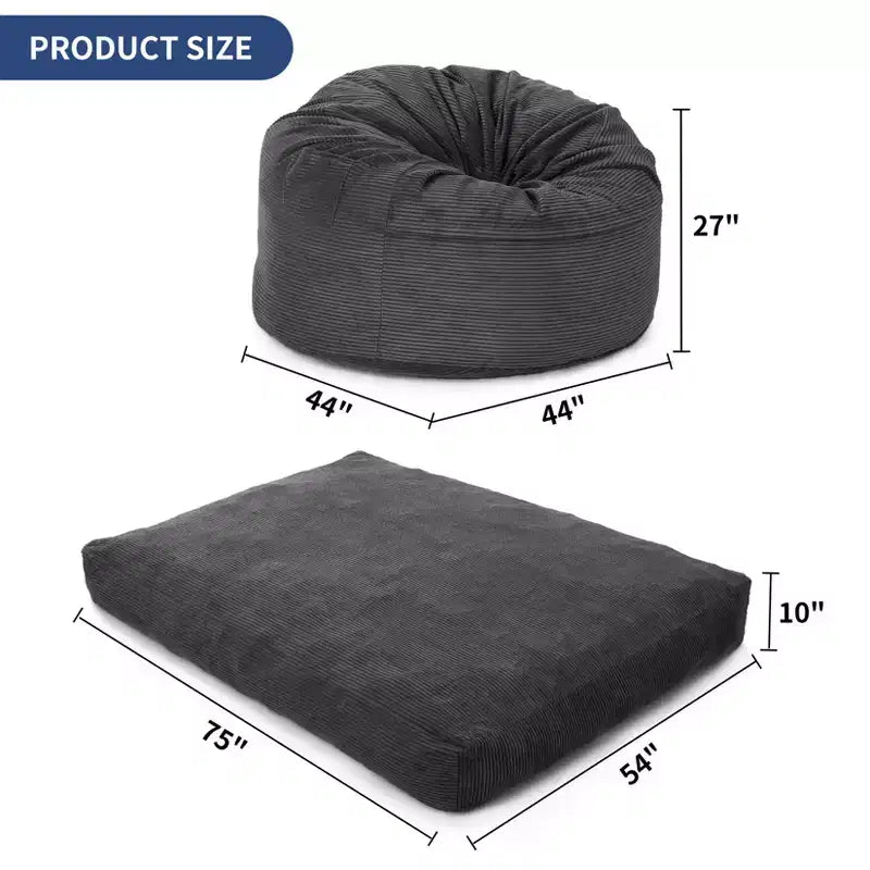 Sofá cama convertible de pana gris oscuro/gris claro, 2 asientos