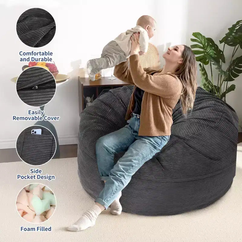 Sofá cama convertible de pana gris oscuro/gris claro, 2 asientos