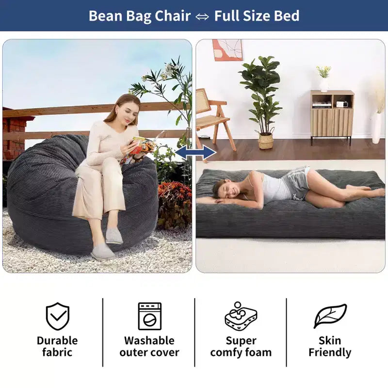 Sofá cama convertible de pana gris oscuro/gris claro, 2 asientos