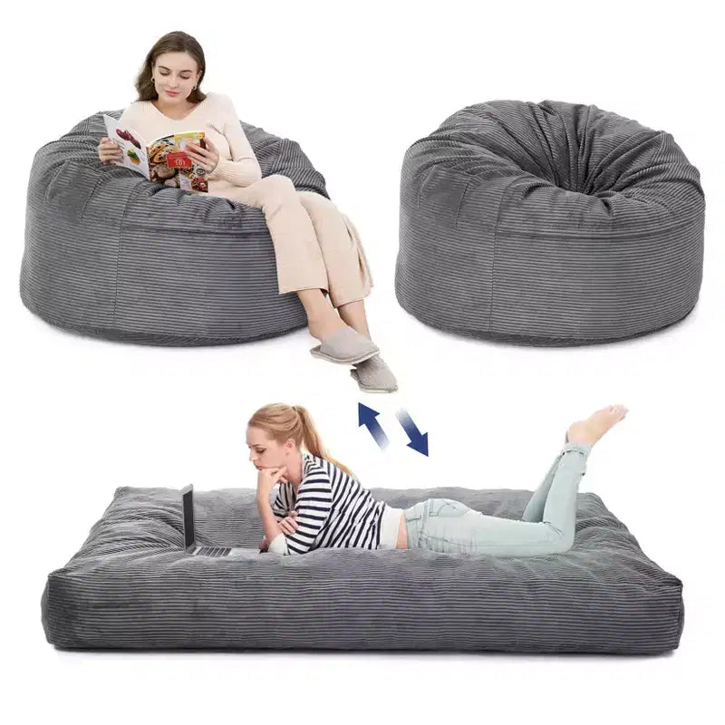 Sofá cama convertible de pana gris oscuro/gris claro, 2 asientos
