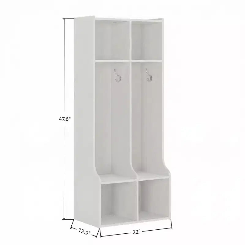 Natural / Blanco, casillero para niños de 2 secciones con 4 ganchos y 4 cubículos, 1 persona