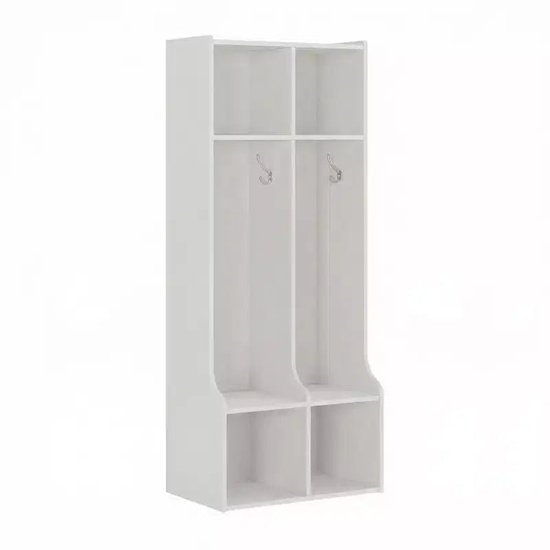 Natural / Blanco, casillero para niños de 2 secciones con 4 ganchos y 4 cubículos, 1 persona