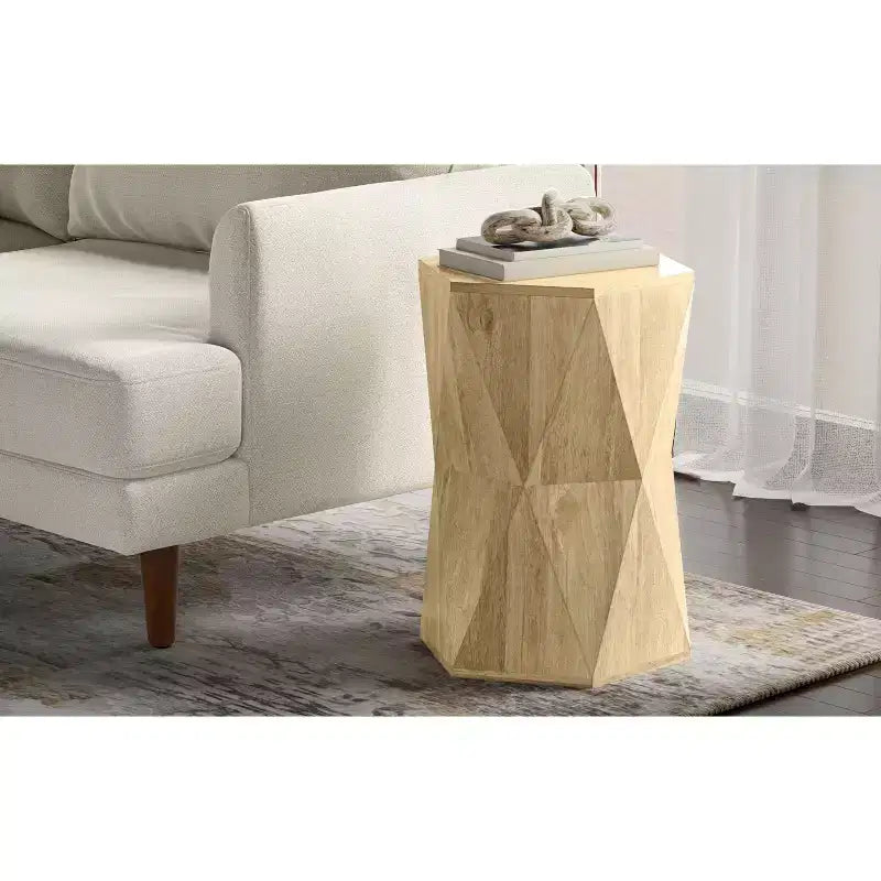 Mesa auxiliar hexagonal de madera maciza, gris ceniza/natural, individual