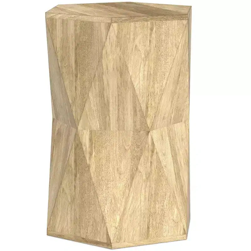 Mesa auxiliar hexagonal de madera maciza, gris ceniza/natural, individual