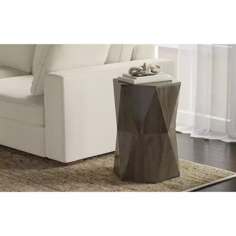 Mesa auxiliar hexagonal de madera maciza, gris ceniza/natural, individual