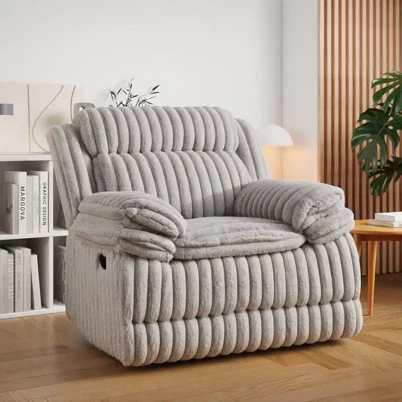 Reclinable manual de pana color chocolate/gris, de un asiento