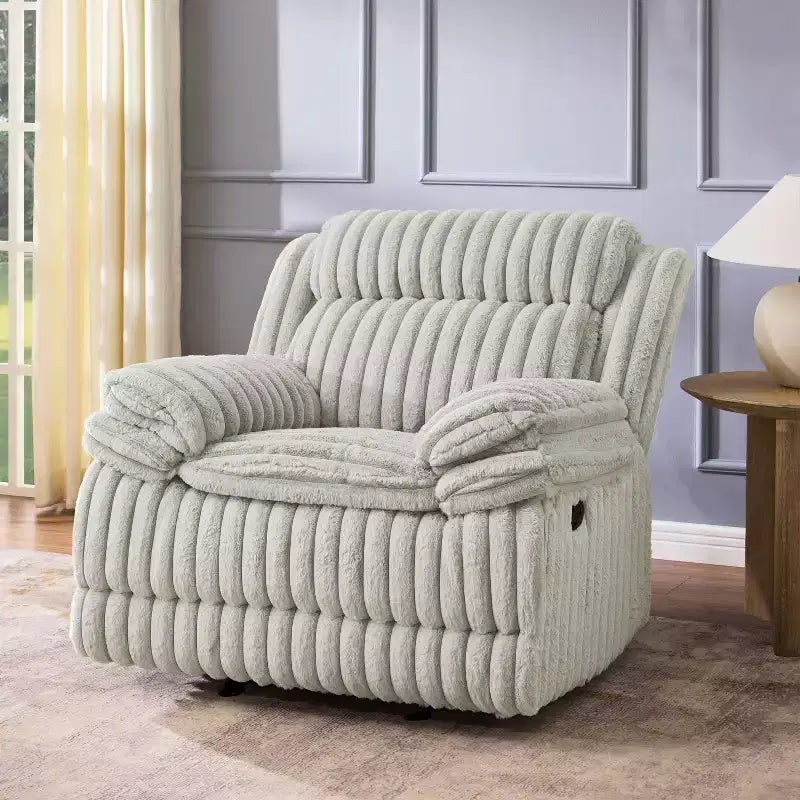 Reclinable manual de pana color chocolate/gris, de un asiento