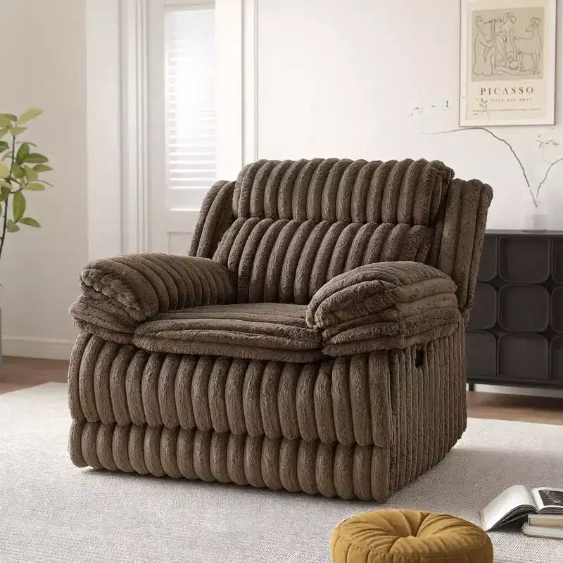Reclinable manual de pana color chocolate/gris, de un asiento