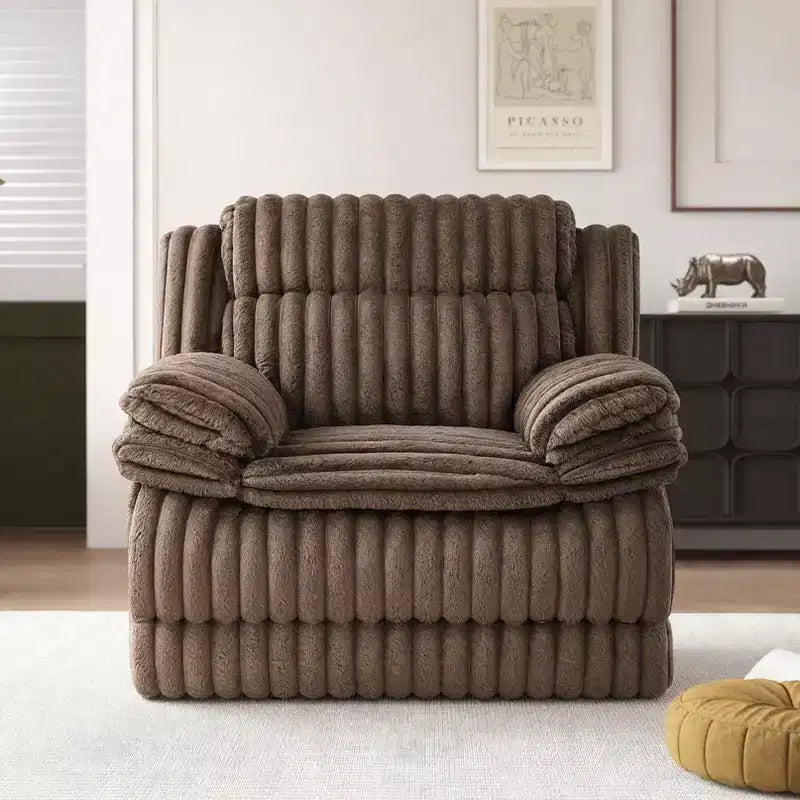 Reclinable manual de pana color chocolate/gris, de un asiento