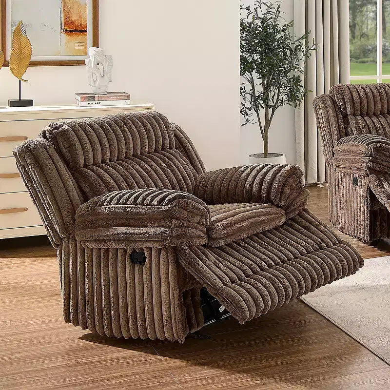 Reclinable manual de pana color chocolate/gris, de un asiento