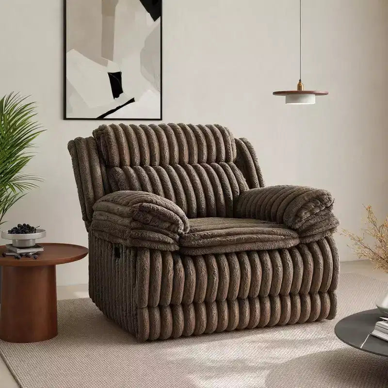 Reclinable manual de pana color chocolate/gris, de un asiento