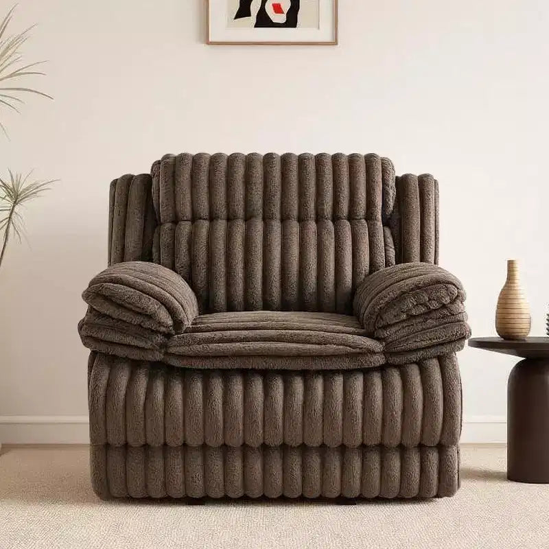 Reclinable manual de pana color chocolate/gris, de un asiento