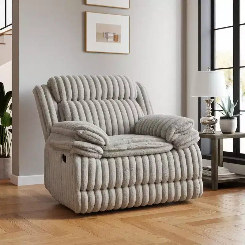 Reclinable manual de pana color chocolate/gris, de un asiento