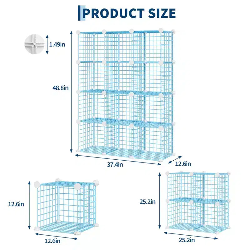 Organizador de almacenamiento Blue Wire Cube, 12 cubos, montaje para 1 persona