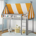 Luxystar Loft Bed with 2-Color Striped Canopy, Book Shelf and Stair
