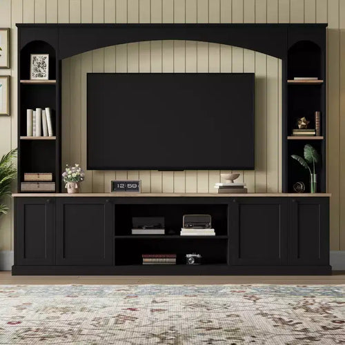 Clihome Arched Entertainment Center Wall Unit with Bookshelf and Adjustable Shelves for Living Room