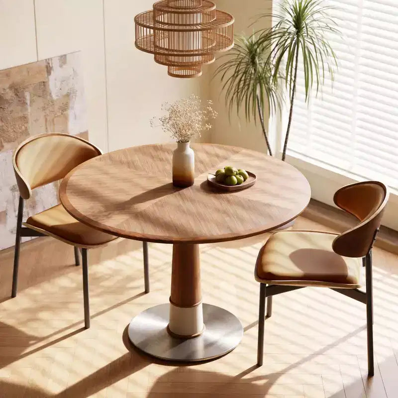 47.24 Round Dining Table Stainless Steel Base Wood Top Pedestal Kitchen Table for 4 People Modern Circle Desk Gaoyangjiaju