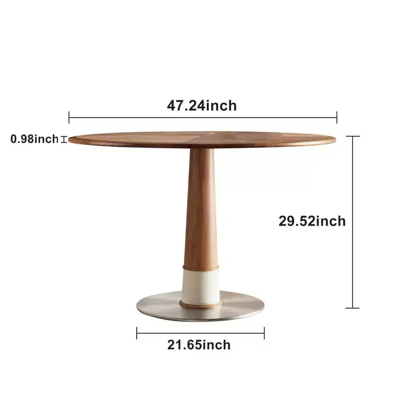 Mesa de comedor redonda marrón, base de pedestal, para 4 personas