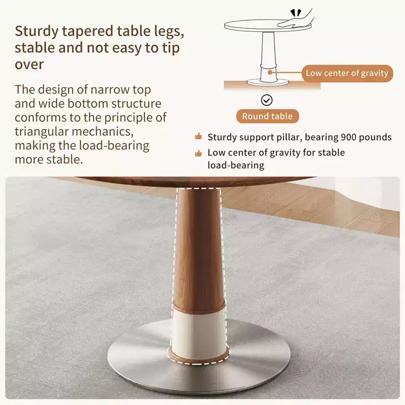 Mesa de comedor redonda marrón, base de pedestal, para 4 personas