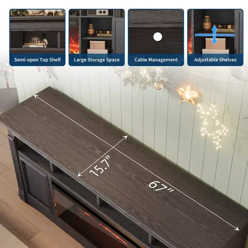 Mueble de TV de estilo rústico para televisores de hasta 75", consola multimedia con estantes abiertos (negro/marrón/gris/blanco)