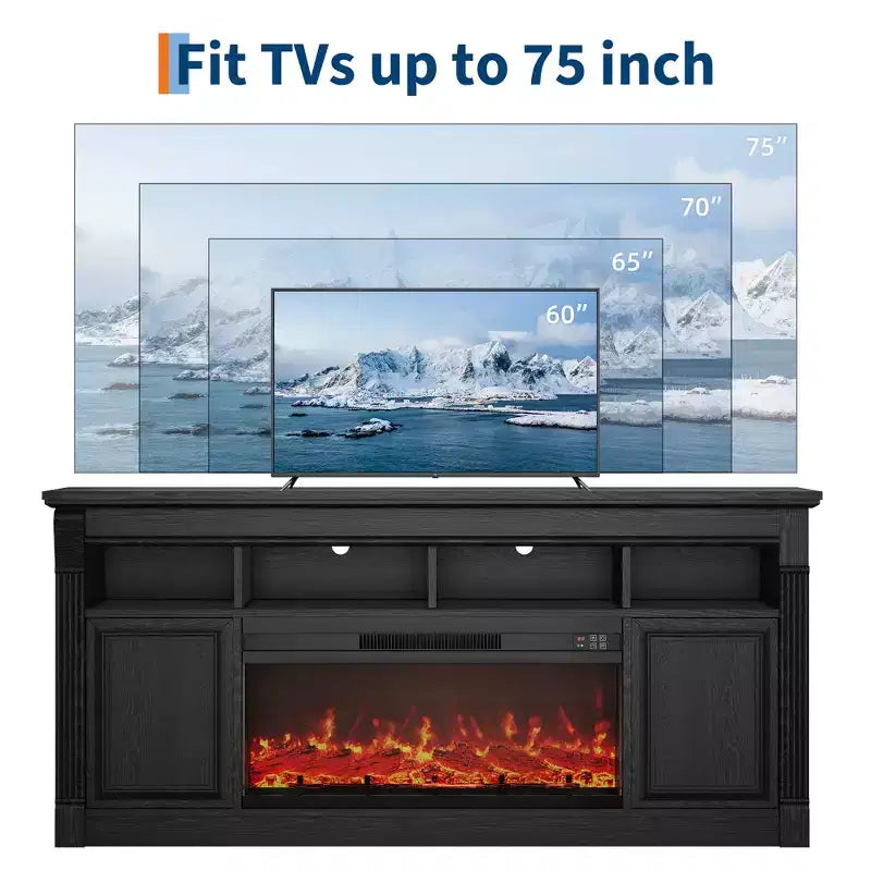 Mueble de TV de estilo rústico para televisores de hasta 75", consola multimedia con estantes abiertos (negro/marrón/gris/blanco)