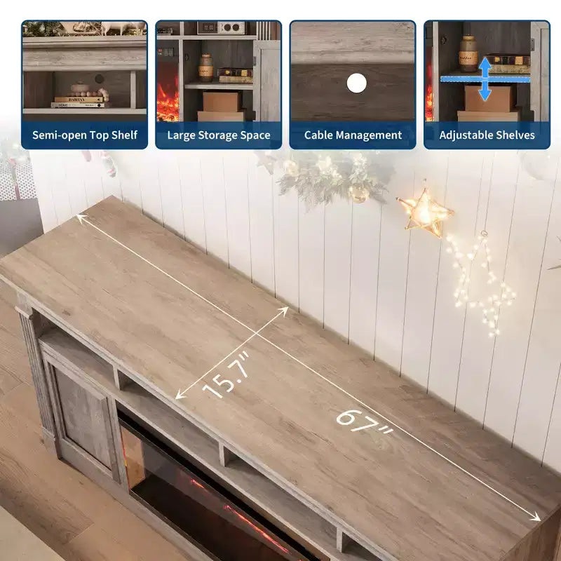 Mueble de TV de estilo rústico para televisores de hasta 75", consola multimedia con estantes abiertos (negro/marrón/gris/blanco)