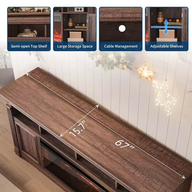 Mueble de TV de estilo rústico para televisores de hasta 75", consola multimedia con estantes abiertos (negro/marrón/gris/blanco)