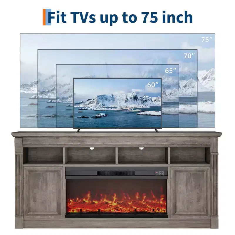 Mueble de TV de estilo rústico para televisores de hasta 75", consola multimedia con estantes abiertos (negro/marrón/gris/blanco)