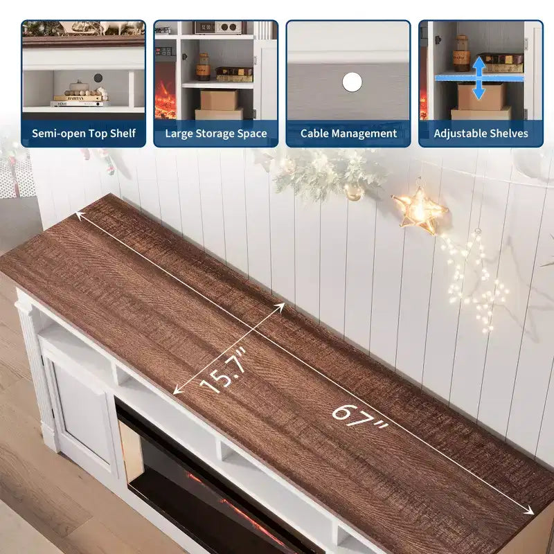 Mueble de TV de estilo rústico para televisores de hasta 75", consola multimedia con estantes abiertos (negro/marrón/gris/blanco)