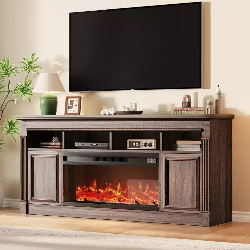 Mueble de TV de estilo rústico para televisores de hasta 75", consola multimedia con estantes abiertos (negro/marrón/gris/blanco)