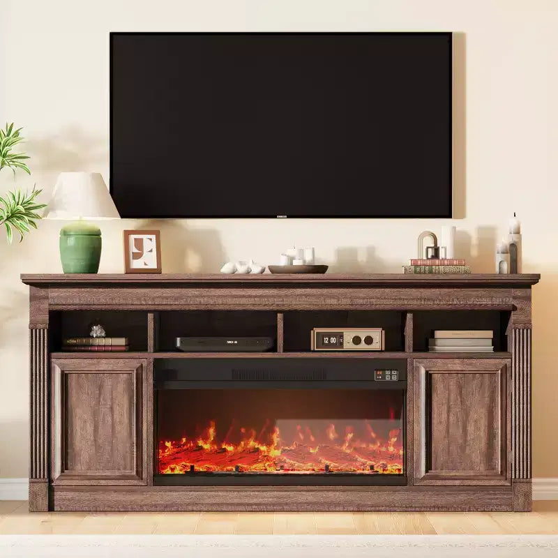 Mueble de TV de estilo rústico para televisores de hasta 75", consola multimedia con estantes abiertos (negro/marrón/gris/blanco)