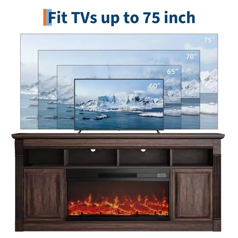 Mueble de TV de estilo rústico para televisores de hasta 75", consola multimedia con estantes abiertos (negro/marrón/gris/blanco)