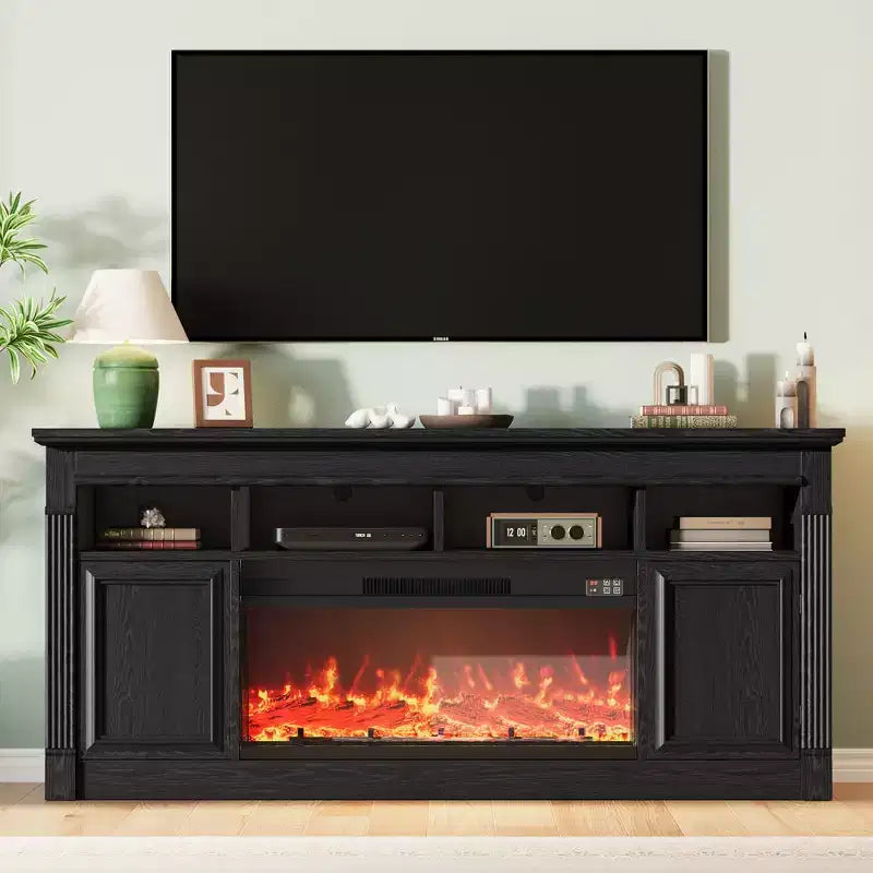 Mueble de TV de estilo rústico para televisores de hasta 75", consola multimedia con estantes abiertos (negro/marrón/gris/blanco)
